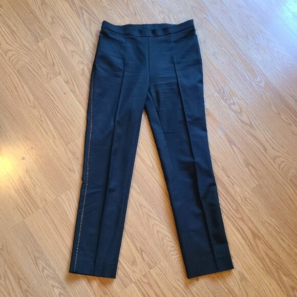 AKRIS PUNTO FRANCA PANTS SLIM ANKLE STRETCH SEAMED CROCHET TUXEDO STRIPE sz 4 - Picture 2 of 8